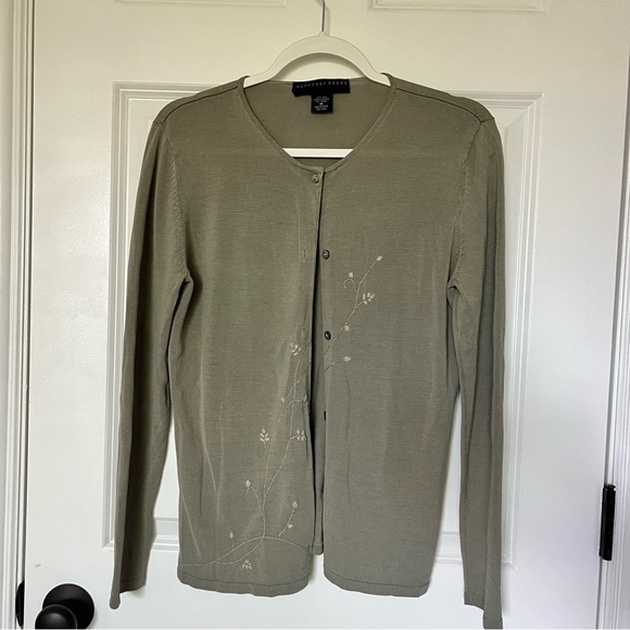 GEOFFREY BEENE Sport 100% Silk Size M Women’s Embroidered Green Cardigan - Picture 4 of 5